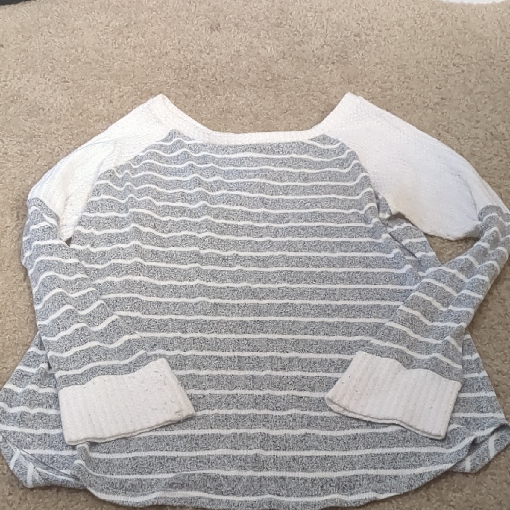 Elegant Gray and White Striped Women's Sweater